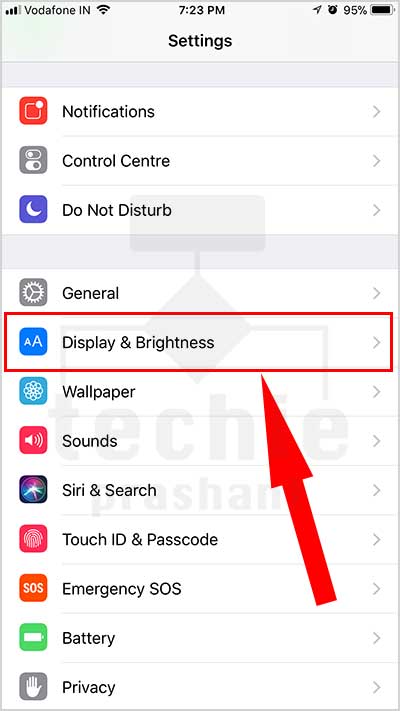 Settings >> Display and Brightness