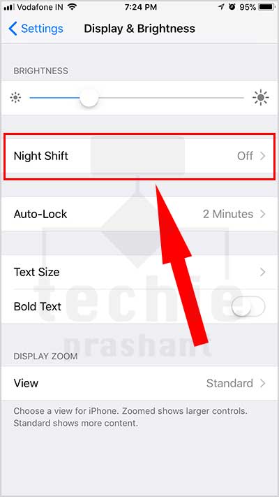 Settings >> Display and Brightness >> Night Shift