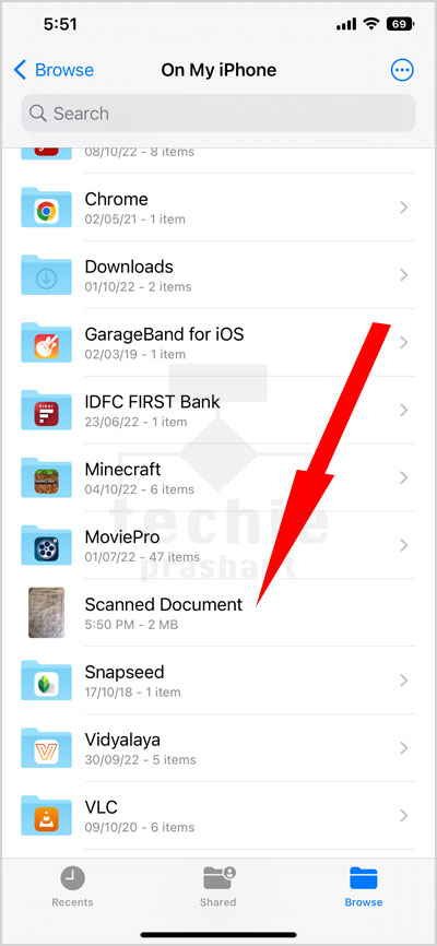 Scanned Document On My iPhone folder - iPad / iPhone Files App