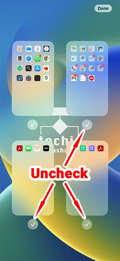 Uncheck Circle to Hide Home Screen Pages