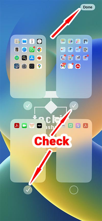 Check or Uncheck Circle to Show or Hide Home Screen Pages.