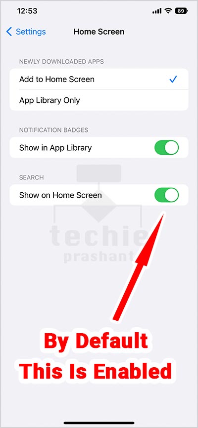 Show Home Screen Is Enabled By Default