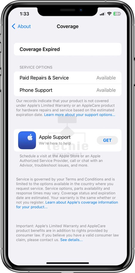 Check iPhone Warranty or Coverage info Screen