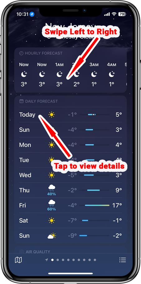 Hourly Forecast and 10 Day Forecast Info - Check Weather on iPhone