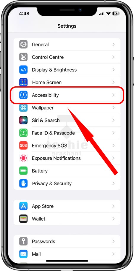 Tap Accessibility from Settings iOS 16