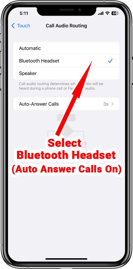 Select Bluetooth Headset (Auto Answer Calls On)