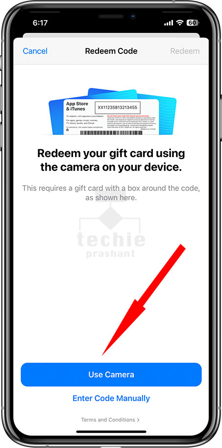 Use Camera to Redeem Apple Gift Card